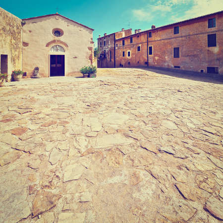 Square with Old  Church in the Medieval Italian City.の写真素材