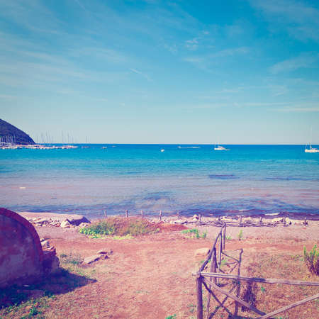 Sports and Pleasure Yachts Anchored in the Mediterranean Sea off the Coast of Italy.の写真素材