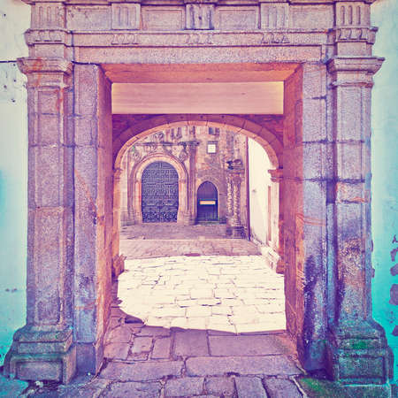 View through the Portal into the Courtyard of the Church in Portugalの写真素材