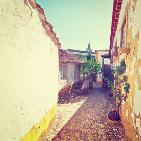 Narrow Street in the Medieval Portuguese City of Obidosの写真素材