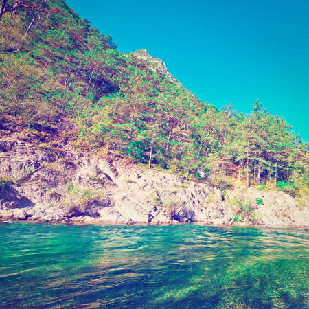 River on the Bottom of Canyon in the French Alpsの写真素材