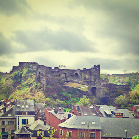 View of the Church and the Castle in the Belgian City of La Rocheの写真素材