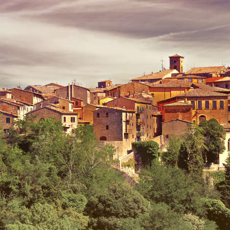 View of the Medieval City in Tuscany, Italy, Vintage Style Toned Pictureの写真素材