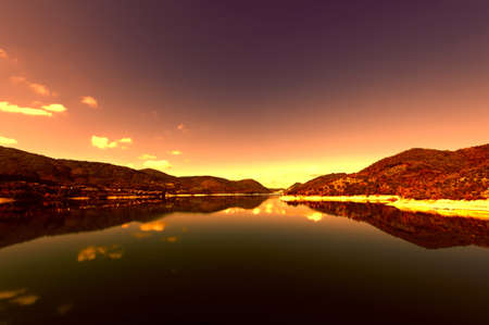 Wooded Shore of the Lake Turano in Italy at Sunset, Vintage Style Toned Picture