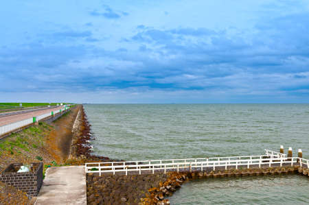 Modern Highway on the Protective Dam in Netherlandsの写真素材