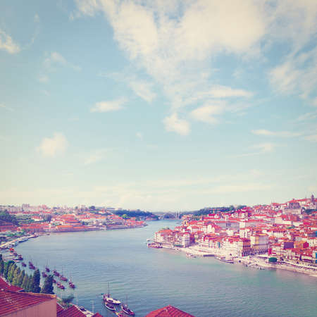 Aerial View to Historic Center City of Porto in Portugalの写真素材