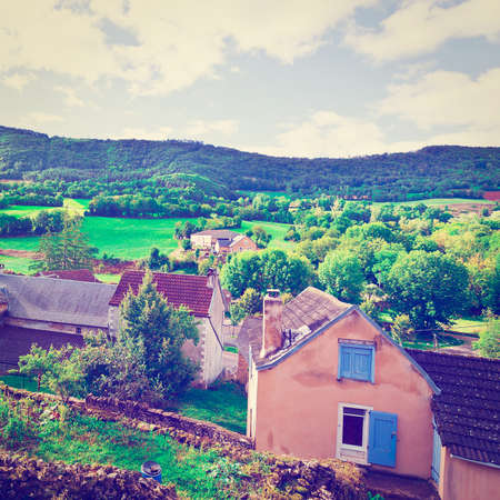 Black Tiles on the Roof of the French Town, Vintage Style Toned Pictureの写真素材