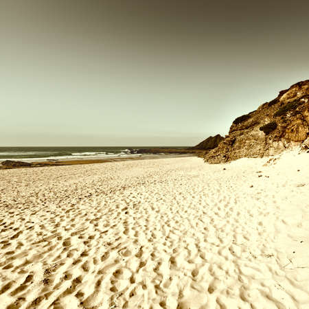 Rocky Coast of Atlantic Ocean in Portugal, Vintage Style Toned Pictureの写真素材