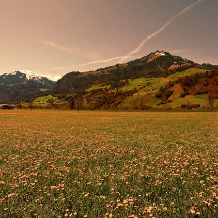 The Small Village High Up in the Swiss Alps, Vintage Style Toned Pictureの写真素材
