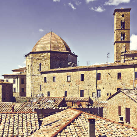 View of the Medieval City of Volterra in Italy, Vintage Style Toned Pictureの写真素材