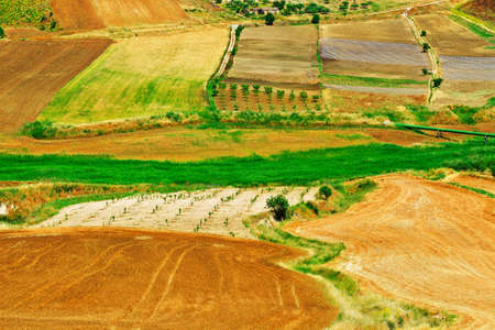 Stubble Fields on the Hills of Sicilyの写真素材