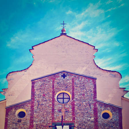 Medieval Church in the Small Town in Piedmontの写真素材