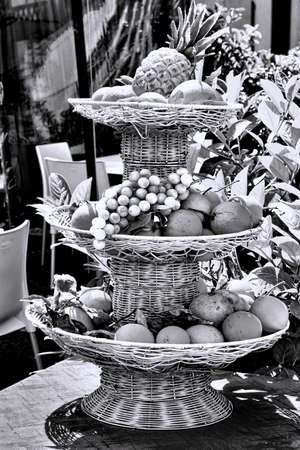 Fruits in the Basket in the Sicilian City of Palermo, Retro Image Filtered Styleの写真素材