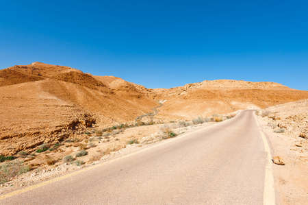 Asphalt Road in the Negev Desert in Israelの写真素材