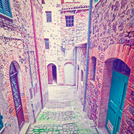 Staircase of the Narrow Street with Old Buildings in the Medieval Italian City,  Effectの写真素材