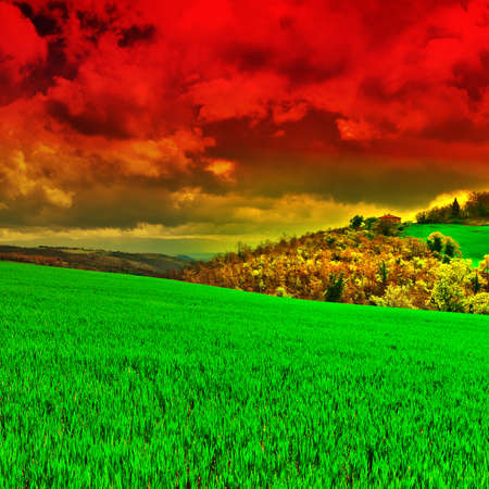 Sloping Hills of Tuscany at Sunsetの写真素材