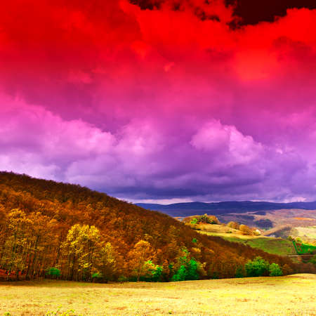 Sloping Hills of Tuscany at Sunsetの写真素材