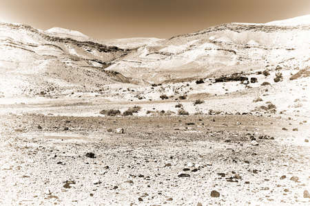 Rocky Hills of the Negev Desert in Israel, Vintage Style Toned Pictureの写真素材