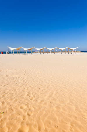 Sunshade on the Beach of Mediterranean Sea in Israelの写真素材