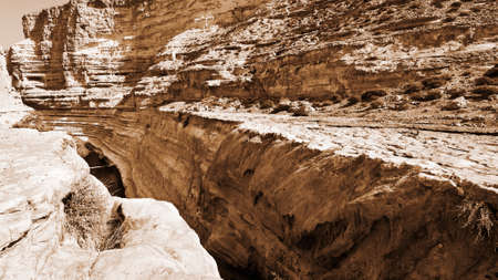 Canyon En Avedat of the Negev Desert in Israel, Vintage Style Sepiaの写真素材