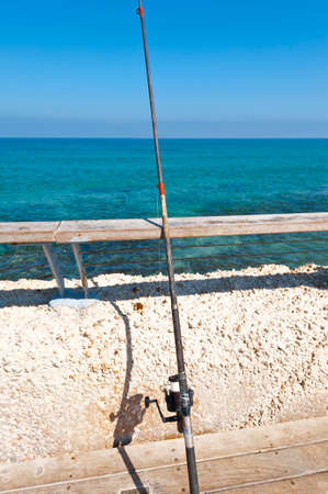 Fishing Rod on the Promenade of the Old Port in Tel Avivの写真素材