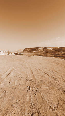 Rocky Hills of the Negev Desert in Israel, Vintage Style Sepiaの写真素材