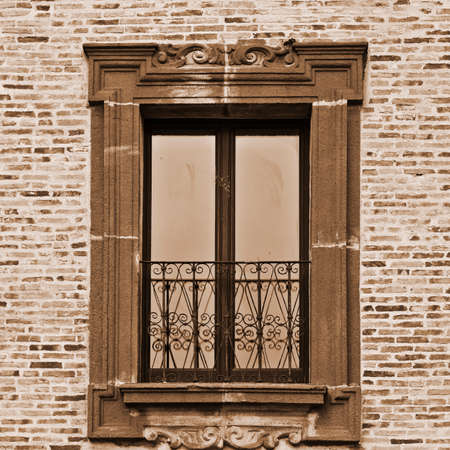 Italian Window in Sicilian City, Vintage Style Sepiaの写真素材