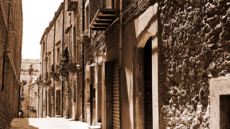 View to Historic Center City of Piazza Armerina in Sicily, Vintage Style Sepiaの写真素材