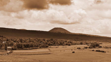 View of the Mount Etna in Sicily, Vintage Style Sepiaの写真素材