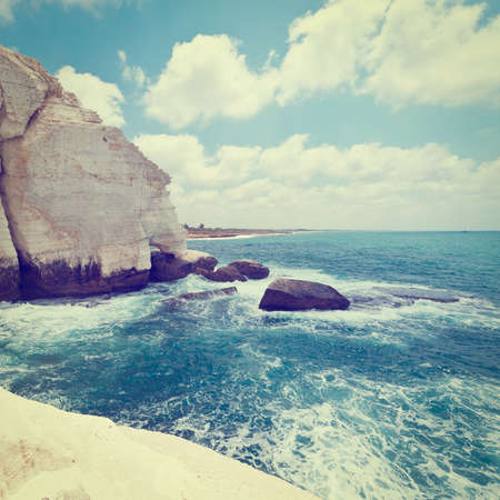 Rosh Hanikra Cliff near Israeli- Lebanese Borderの写真素材