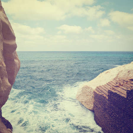 Rosh Hanikra Cliff near Israeli- Lebanese Borderの写真素材