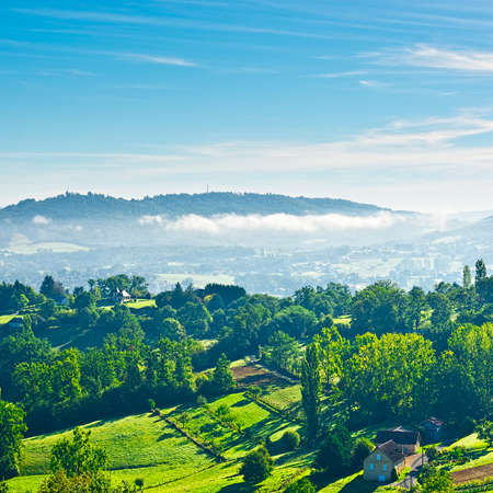 Small French Village in the Morning Mist