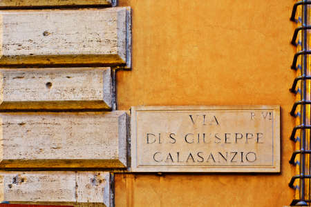 Street Sign on the Building in Roma, Retro Effectの写真素材