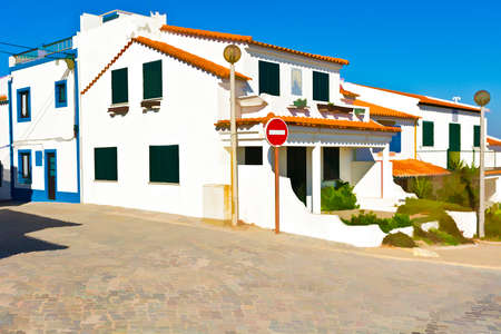 Street in the Modern Portuguese City on the Shores of the Atlantic Ocean, Stylized Photoの写真素材