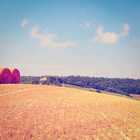 Tuscany Landscape with Hay Balesの写真素材