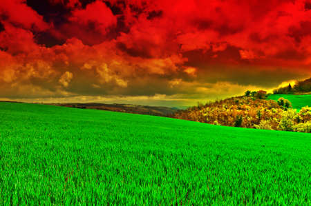 Sloping Hills of Tuscany at Sunsetの写真素材