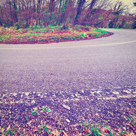 Bend on the Asphalt Forest Road in Italyの写真素材