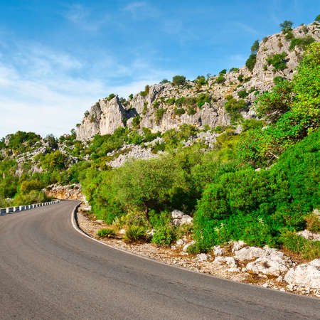 Winding Asphalt Road in the Cantabrian Mountains, Spainの写真素材