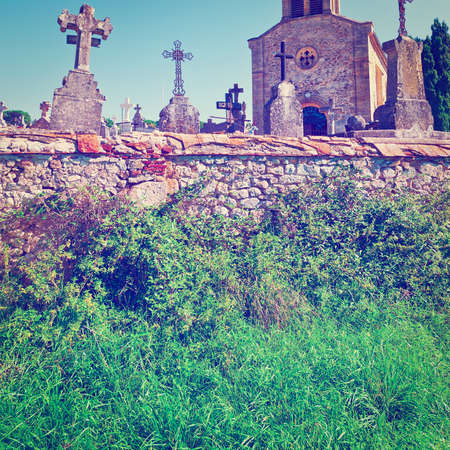 Stone Crosses in French Catholic Cemetery, Vintage Style Toned Pictureの写真素材