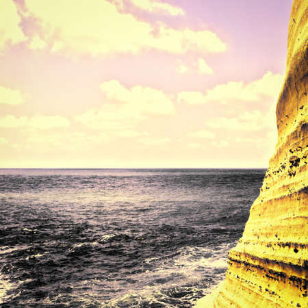 Rosh Hanikra Cliff near Israeli- Lebanese Border, Vintage Style Toned Pictureの写真素材