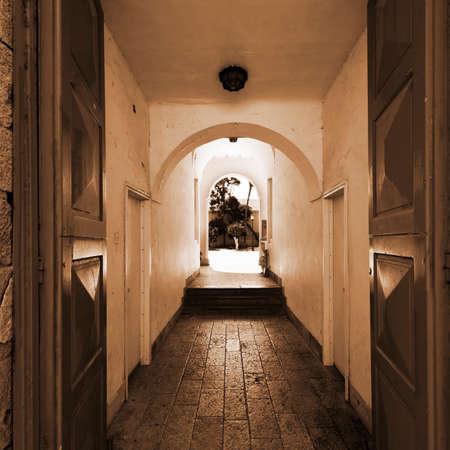 Courtyard in the Historic Center of Tel Aviv in Israel, Vintage Style Sepiaのeditorial素材