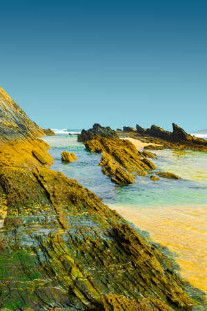 Rocky Coast of Atlantic Ocean in Portugalの写真素材
