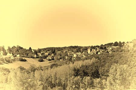 black tiles of roof in the french town stylized photoの写真素材
