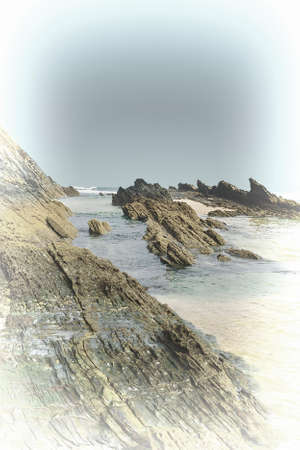 Rocky Coast of Atlantic Ocean in Portugal, Stylized Photoの写真素材