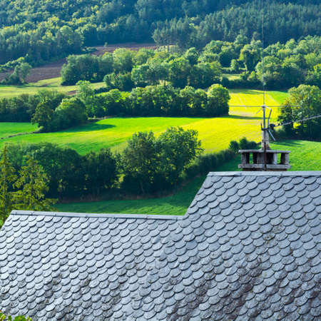 Ruffs of medieval city of Auxillac in France. Auxillac is a commune in the Lozere department in the Languedoc-Roussillon region in southeastern France.の写真素材