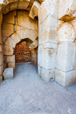 Remnants of Crusader castle in Israel. The Nimrod Fortress, National Park of Israel scenery on the slopes of mount Hermon.のeditorial素材