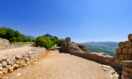 Remnants of castle on the Golan Heights near the Israeli border with Syria. The Nimrod Fortress, National Park of Israel, scenery on the slopes of mount Hermon.のeditorial素材