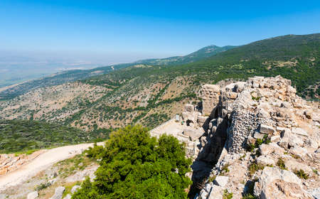 Remnants of castle on the Golan Heights near the Israeli border with Syria. The Nimrod Fortress, National Park of Israel, scenery on the slopes of mount Hermon.の写真素材