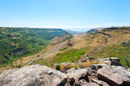 Gamla nature reserve located in the Golan Heights in Israel. View of the archaeological sites and sea of Galileeの写真素材