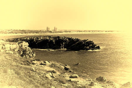 Rocky Coast of Atlantic Ocean in Portugal, Stylized Photoの写真素材